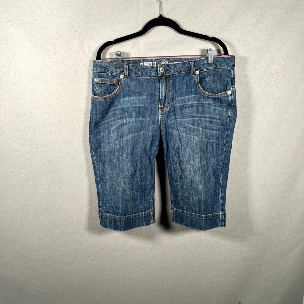 Dickies Bermuda Shorts Womens 36 Blue Denim Logo Slim Fit Medium Wash Workwear